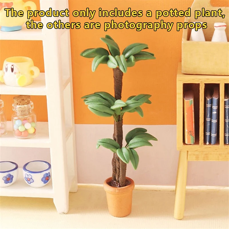 1:12 Dollhouse Miniature Tree Green Leaves Potted Plant Fortune Tree Pot Bonsai Model Home Garden Decor Doll House Accessories