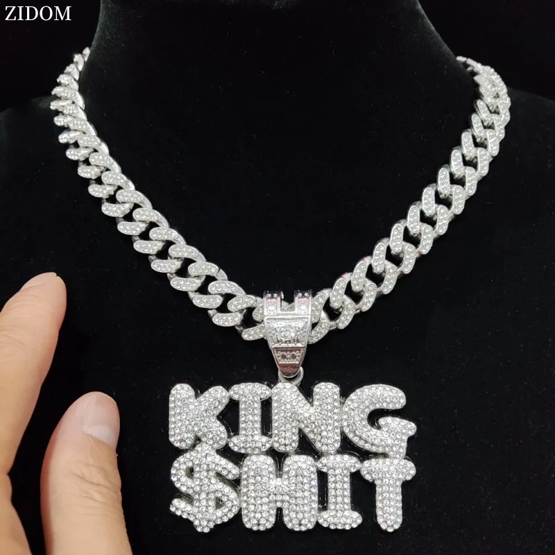 2023 New Arrived Men  Hip Hop KING HIT Letter Pendant Necklace Cuban Chain Iced Out Bling Necklaces Fashion HipHop  Jewelry