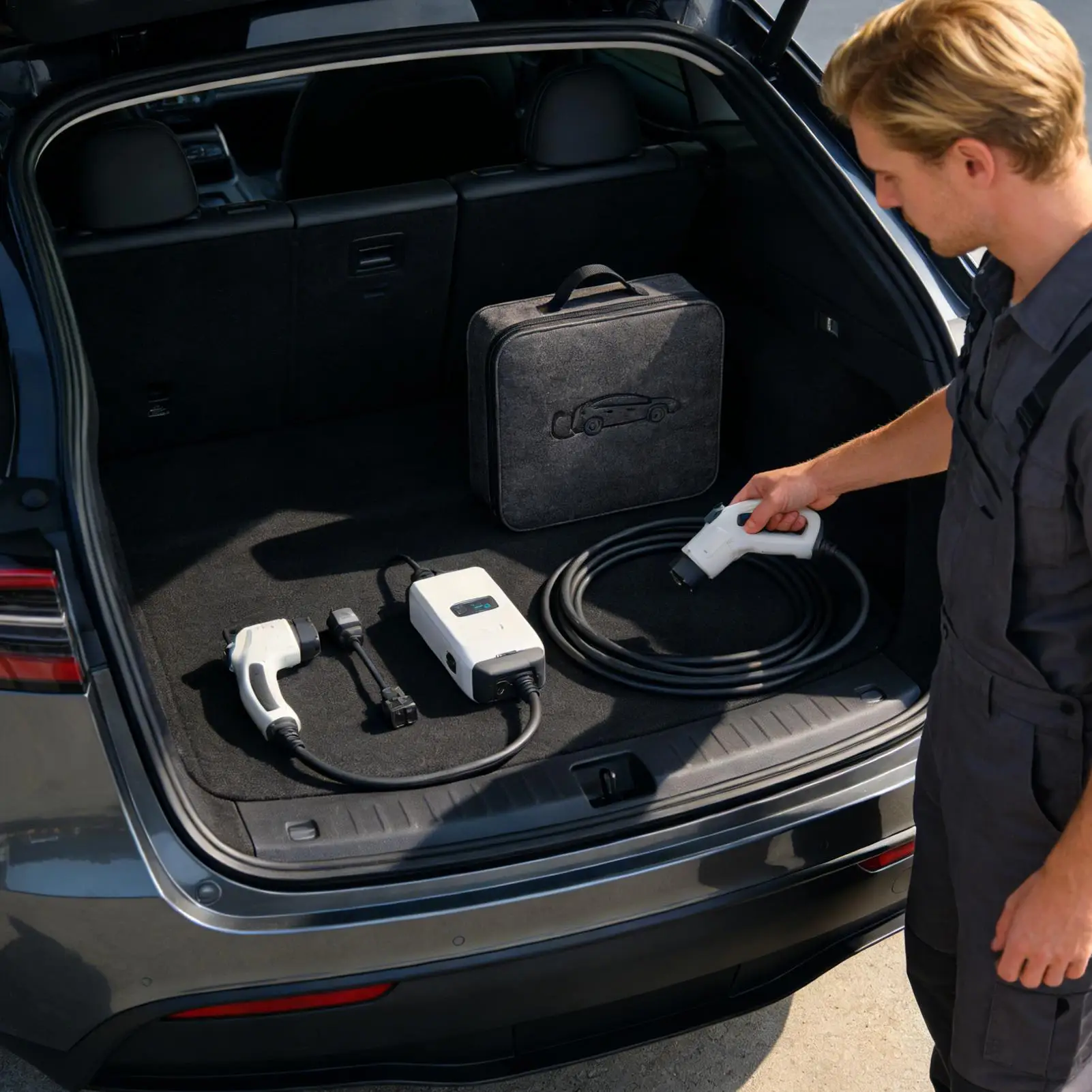 Portable EV Charging Cable Storage Bag Waterproof Fire Resistant Organizer for Electric Car Jumper Wire Plug & Socket