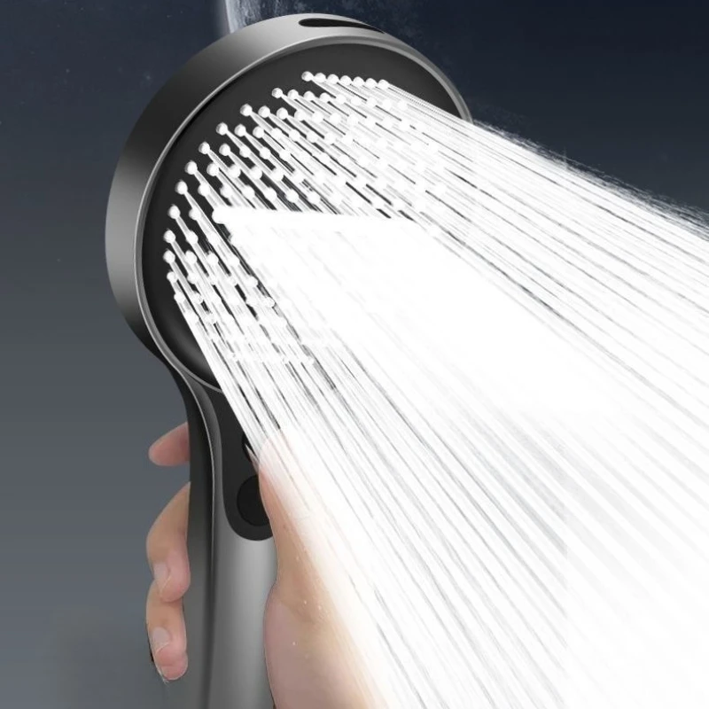 

Bathroom large panel button handheld shower, round silver/gray 4 water outlet modes handheld shower