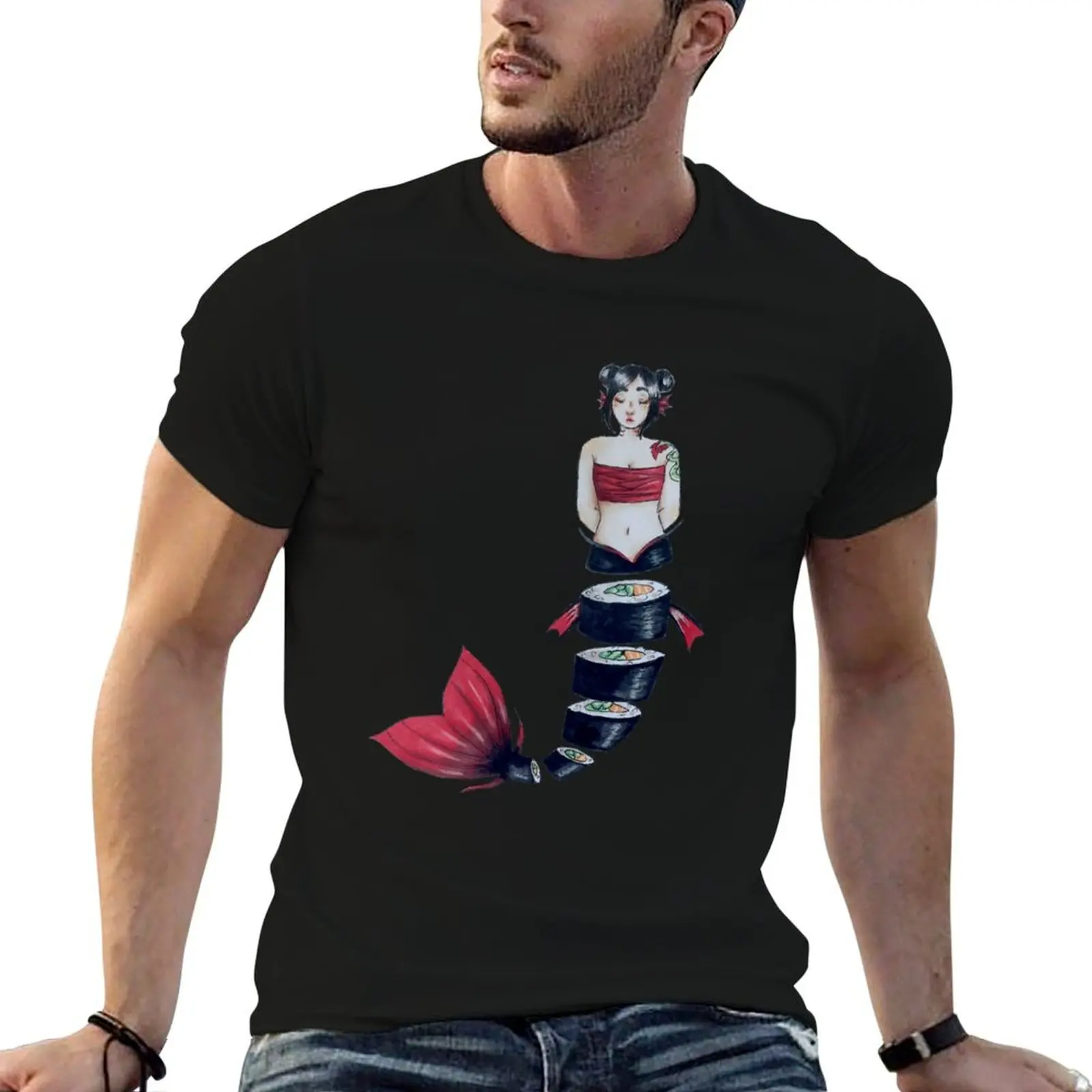 

Sushi mermaid T-Shirt men t shirt cotton 100% t shirts for man cotton soft t shirts for man cotton funny T-shirt