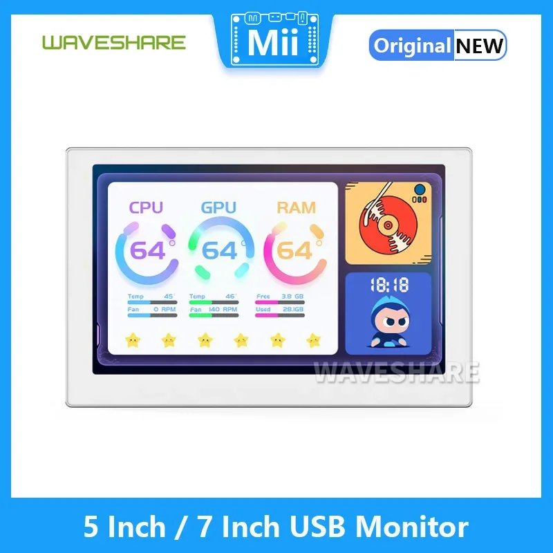 5/7 Inch USB Monitor Screen Desktop RGB Ambient Screen, IPS Panel, 800×480 / 1024×600 Resolution