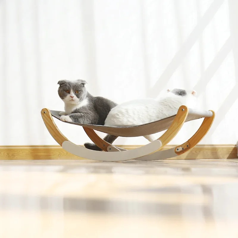 Soft Pet Cat Rocking Chair Cat Bed Pet Hammock Rolling Cradle Swing Toy Durable Wood Frame for Small Cat Baby Cat Kitten