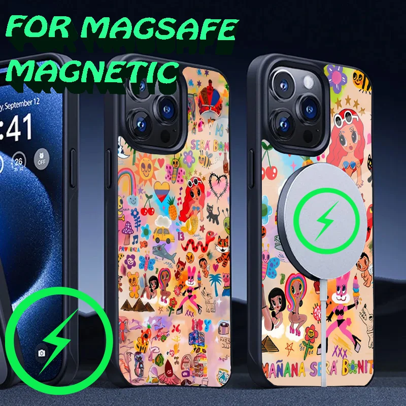 

K-Karol G M-Manana Phone Case For iPhone 16,15,14,13,12,11,Plus,Pro,Max Mini Magsafe Magnetic Wireless Charging