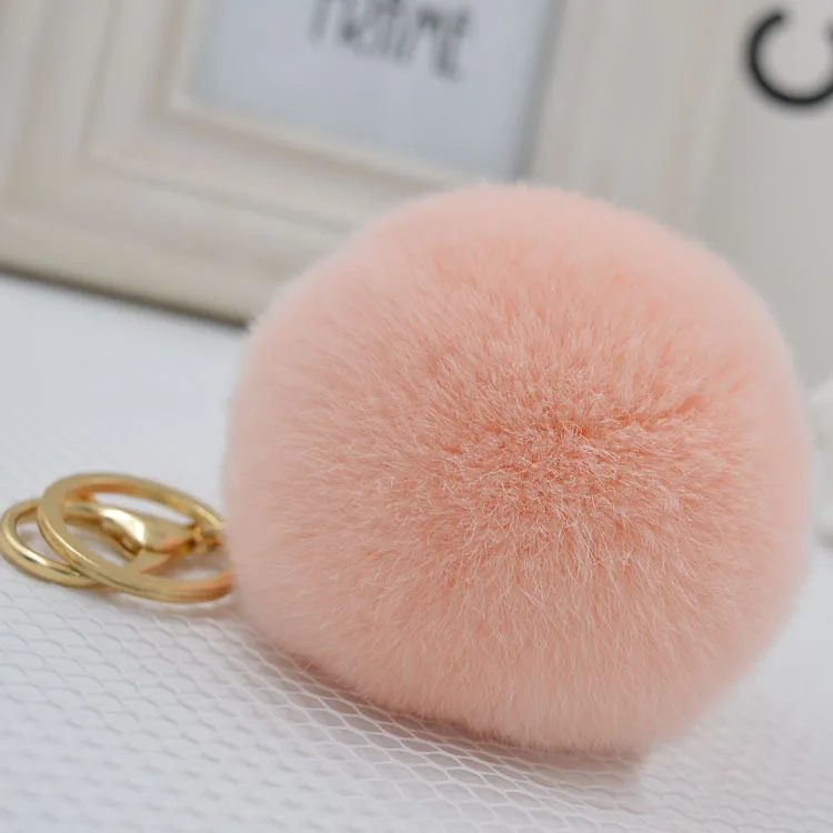 8cm Genuine Rex Rabbit Fur Ball Keychain Car Keyring Bag Pendant Pom Fluffy Key Chains