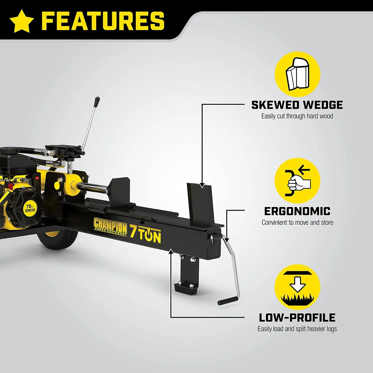 Power Equipment 7-Ton Compact Horizontal Gas Log Splitter with Auto Return