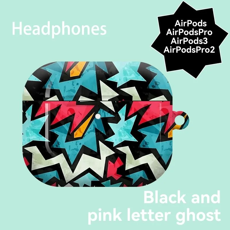 

ins Korean Geometric funny patterns graffiti Shockproof Protective Cover Case For AirPods 1 2 3 4 Pro2 with Charm Pendant