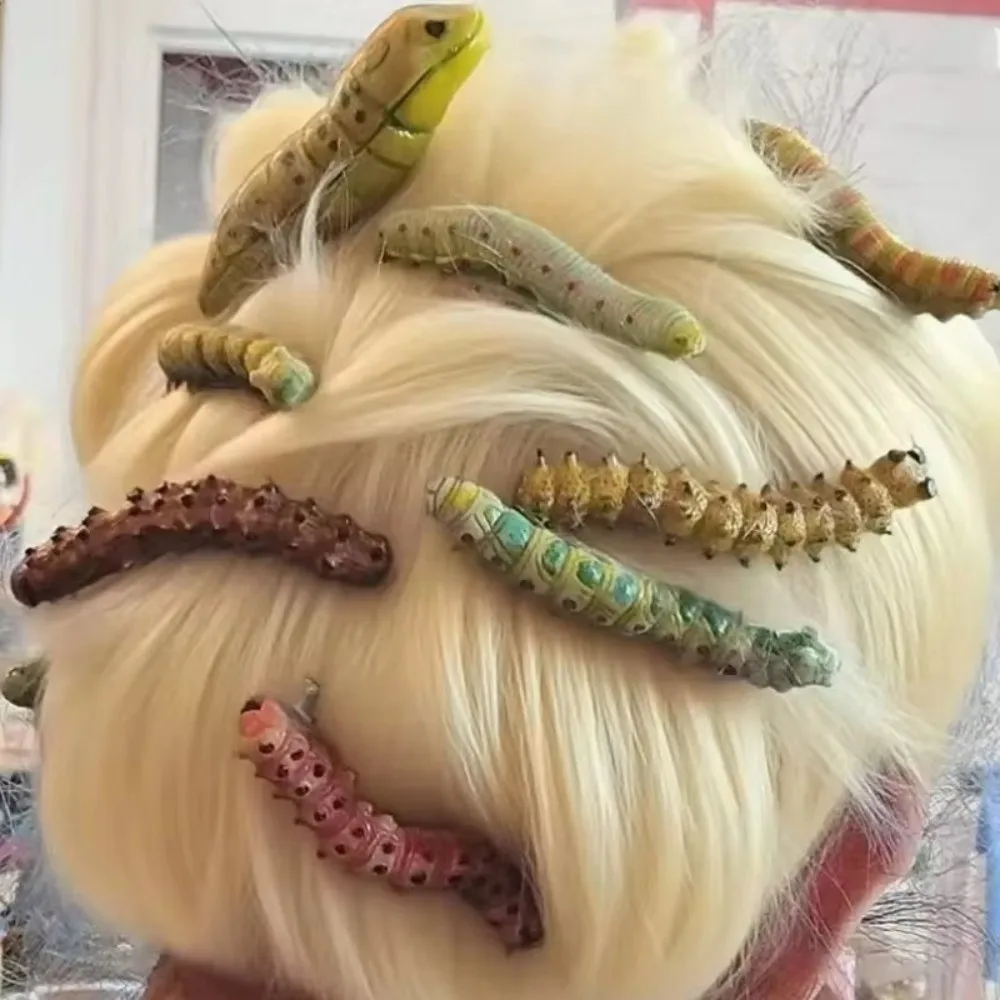 6/12Pcs Realistic Caterpillars Hair Clips Creative Funny Crawl Insect Hairpins 3D Prank Halloween Hair Claw Kids