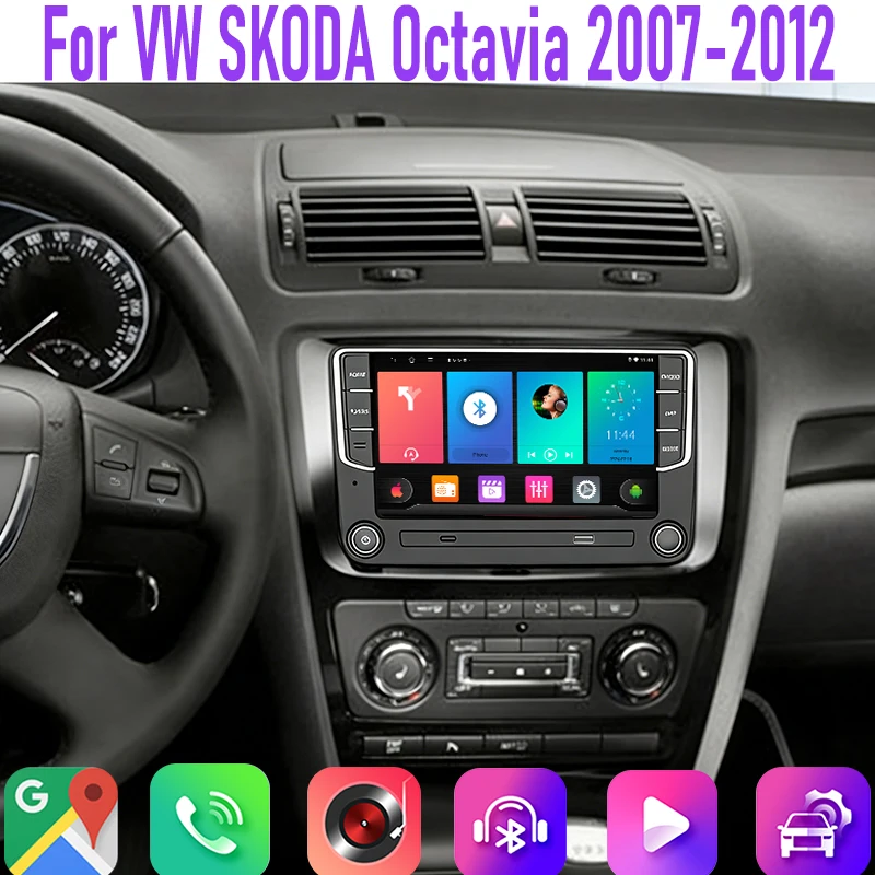 

7" 4GB+64GB For VW SKODA Octavia 2007-2012 Car Radio Steering Wheel Control Google Map Head Unit GPS Android 15 Auto