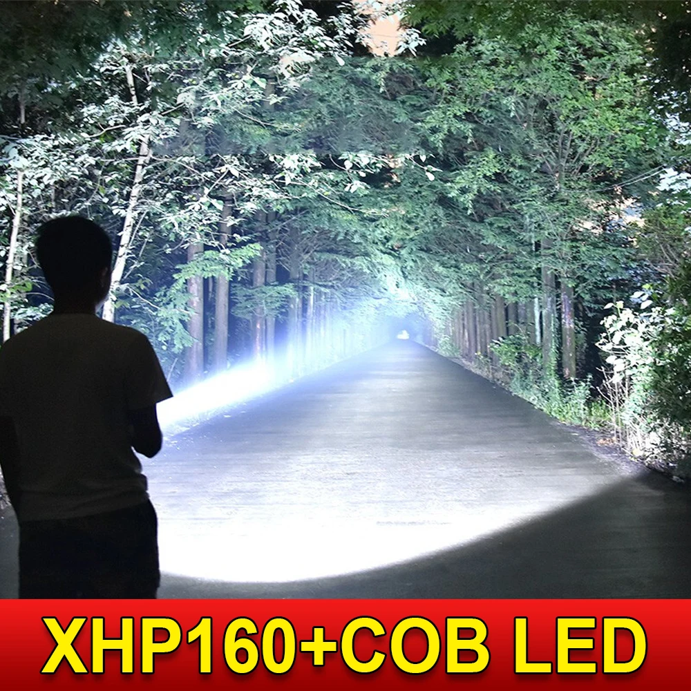 8600000LM XHP160 Most Powerful Flashlight USB Rechargeable LED Torch With COB Light Tactical Flashlights Work Handheld Lantern
