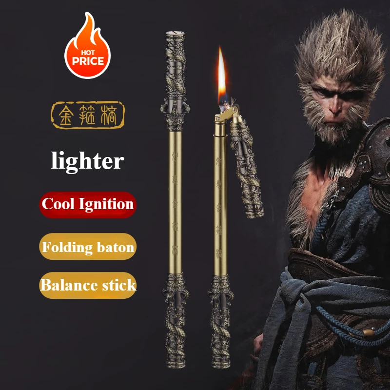 

Cool Wukong Golden Hoop Kerosene Lighter Balance Stick Cool Decompression Foldable Nunchaku Rolling Tray Gadgets for Men