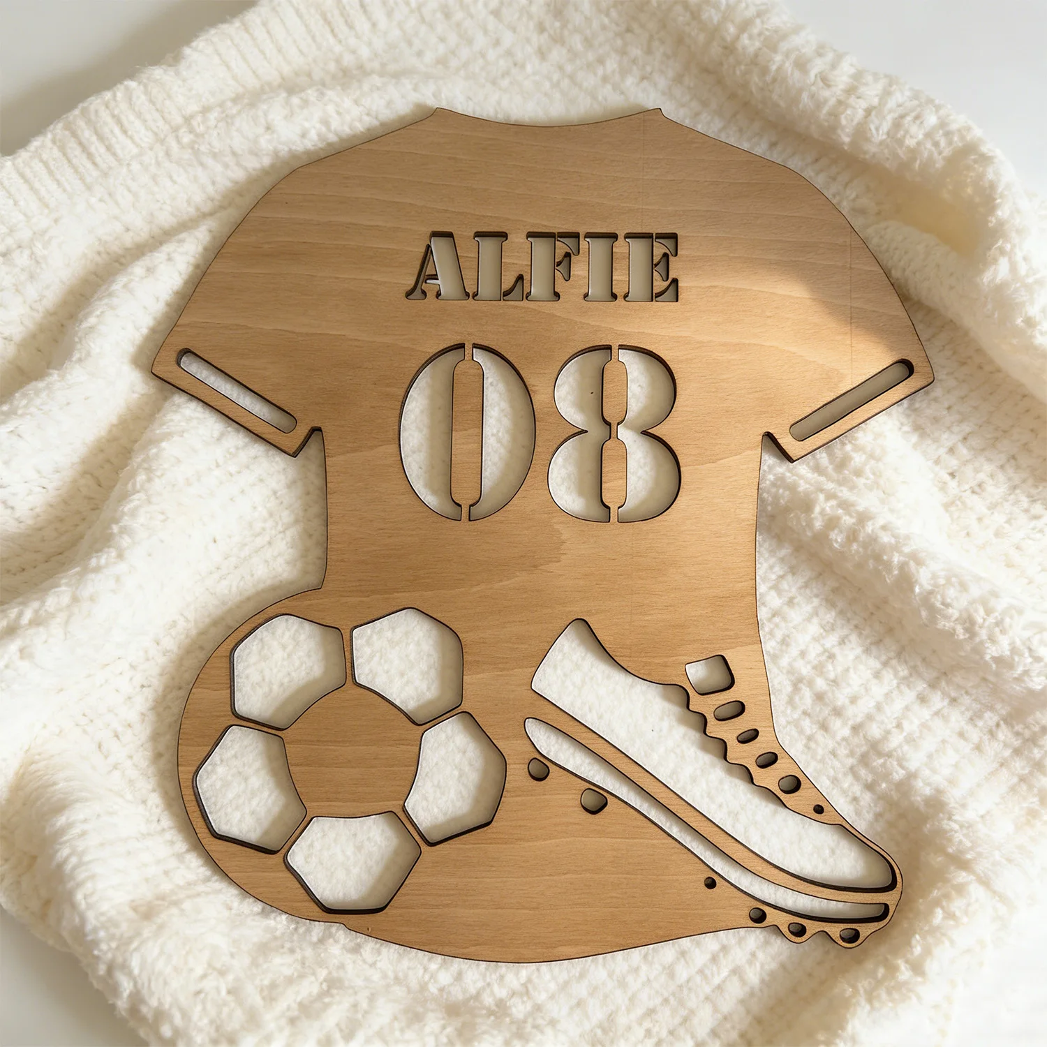 1pc Wooden Football Jersey Shaped Decoration, Customizable Content, Home Decoration, Bedroom Wall Decoration, Holiday Gift