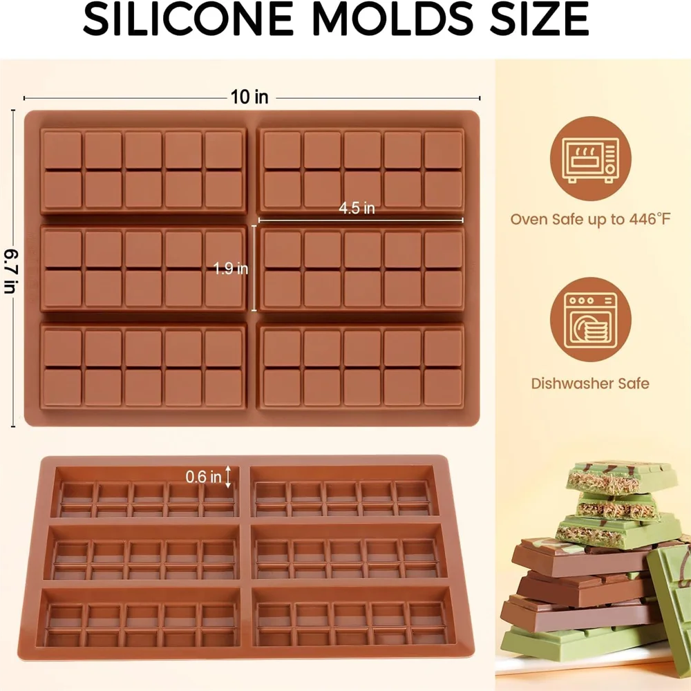 Chocolate Bar Silicone Mold, Large Candy Bar Mold, Suitable for Filling Dubai Chocolate, Pistachios, and Candy Sticks