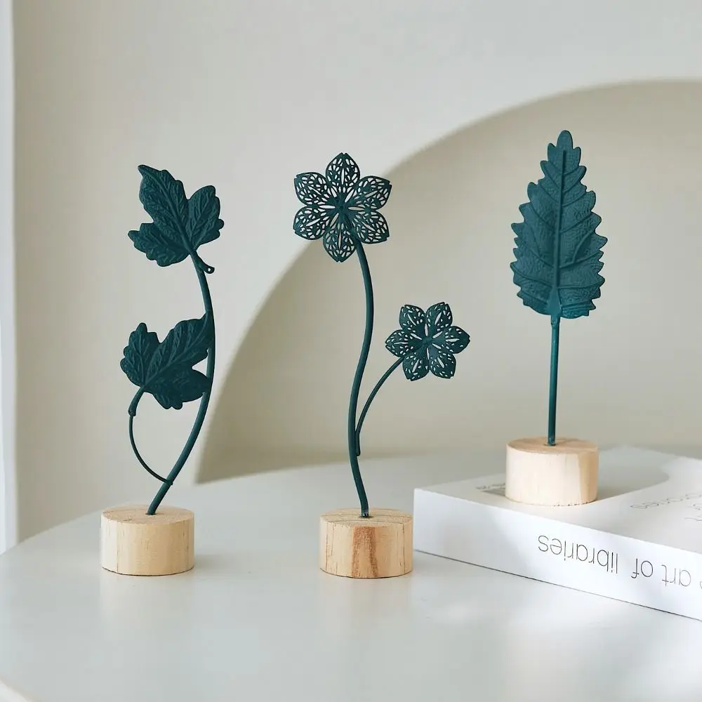 Wood Base Ginkgo Leaf Ornament Gold Green Hollow Out Leaves Desktop Handicrafts Photo Props Iron Art Tabletop Decoration Gift