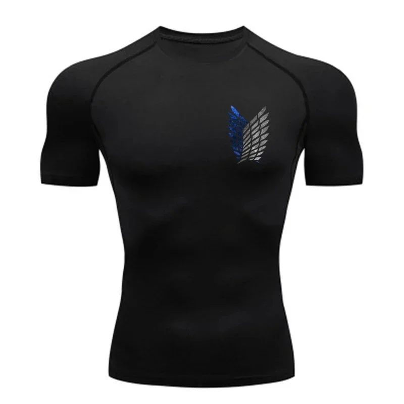 Anime Compression Tshirt Men Fitness Tight Short Sleeve Sport Top Gym Sportswear Quick Dry Training Jogging Tee Shirt