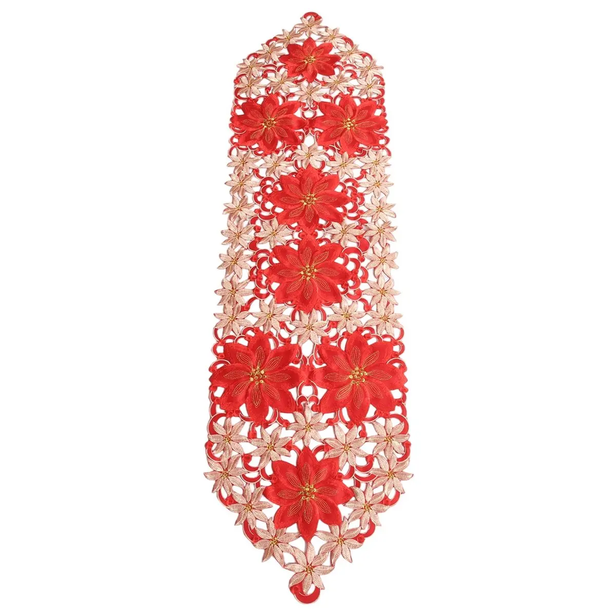 B-est Christmas Table Runner, Poinsettia Holly Leaf Embroidered Table Linens for Christmas Decorations 15 X 59 Inch