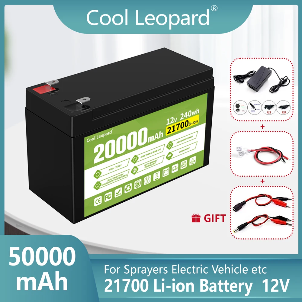 

12V 50Ah 21700 Li-ion Battery Recharable Storage Built-In High Current 60A BMS Sprayers Electric Vehicle Battery 12.6V Charger