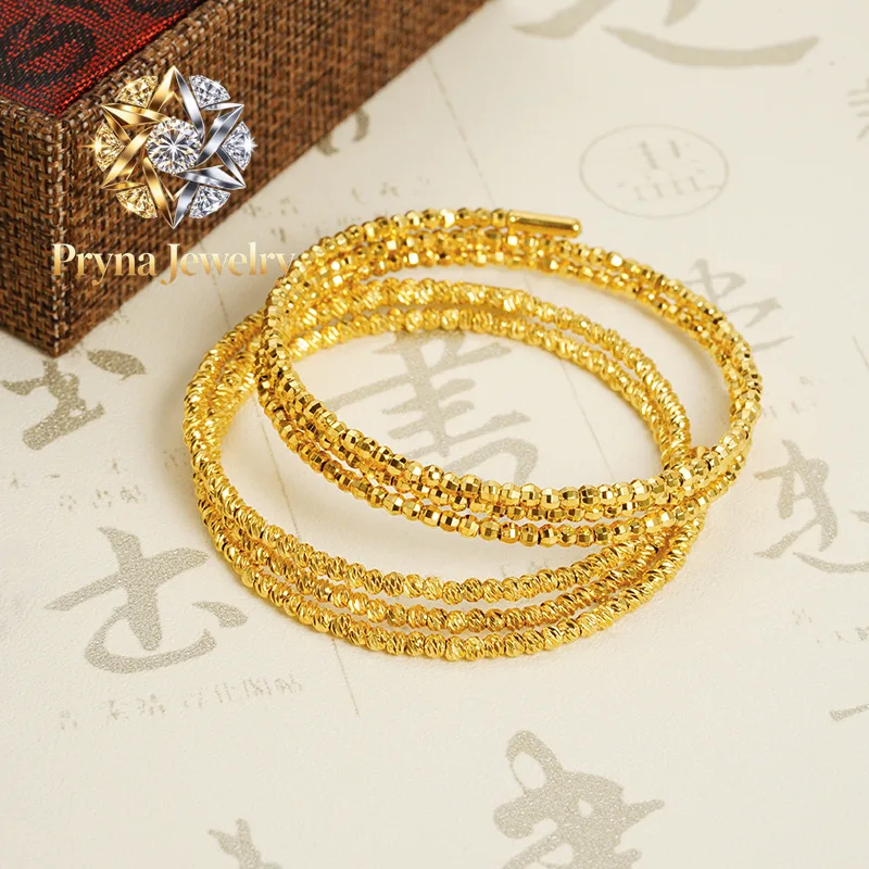 Pryna Jewelry   Luxury 24K 9999 Pure Gold real gold Tie Di Bracelet Women's Three-life III Bracelet Three-layer Bracelet