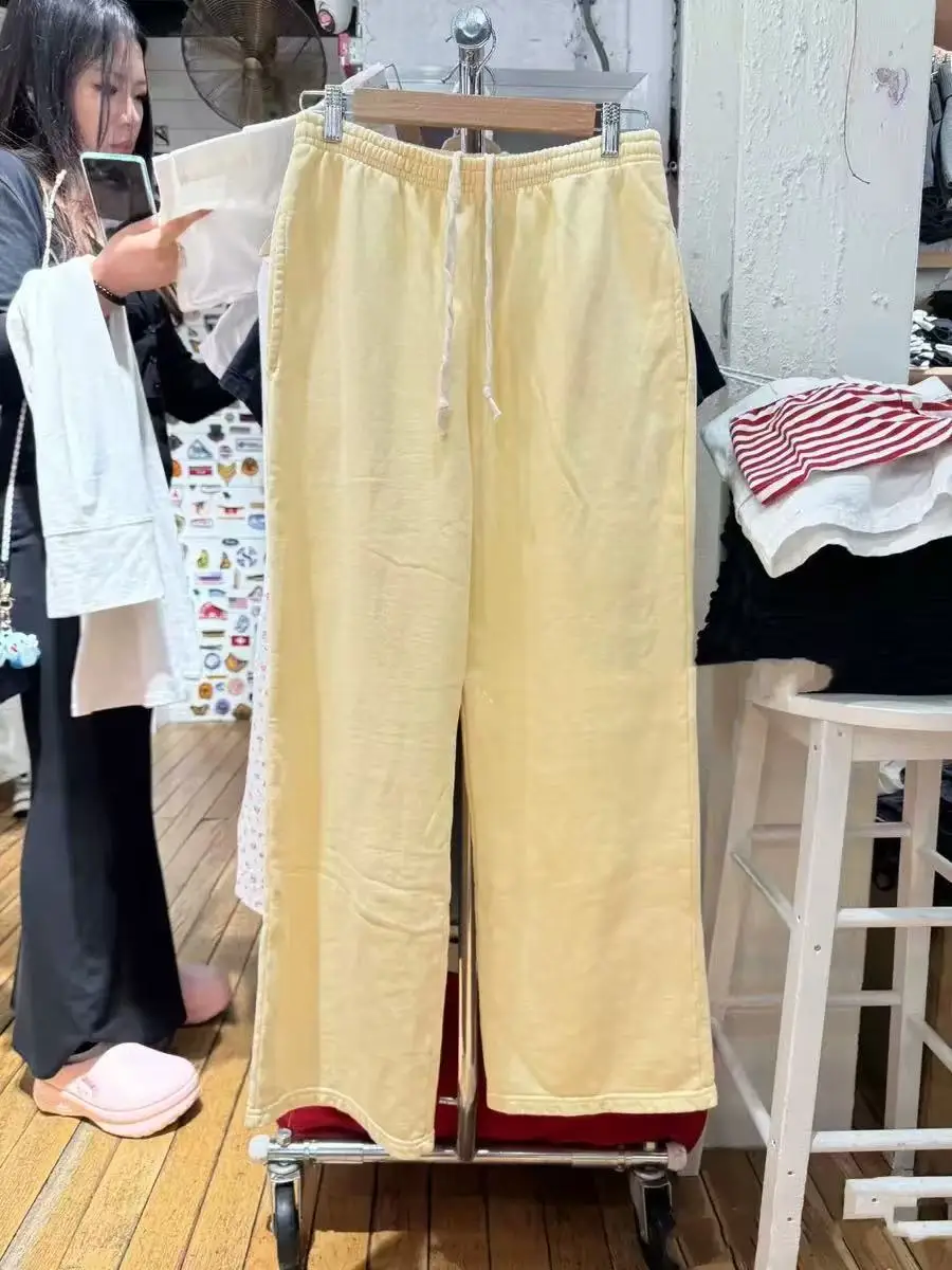 الحلو الأصفر القطن تي شيرت بانت مجموعات المرأة الجديدة عادية س الرقبة قصيرة الأكمام المحملة مستقيم Sweatpant دعوى لطيف Y2K 2 قطعة مجموعة