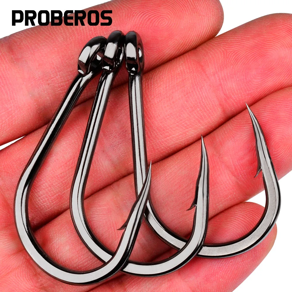20 unids/lote de anzuelos de pesca con forma de tubo de púas de acero rico en carbono con anillado, Surf en agua salada, roca para pesca en el mar, aparejos en alta mar