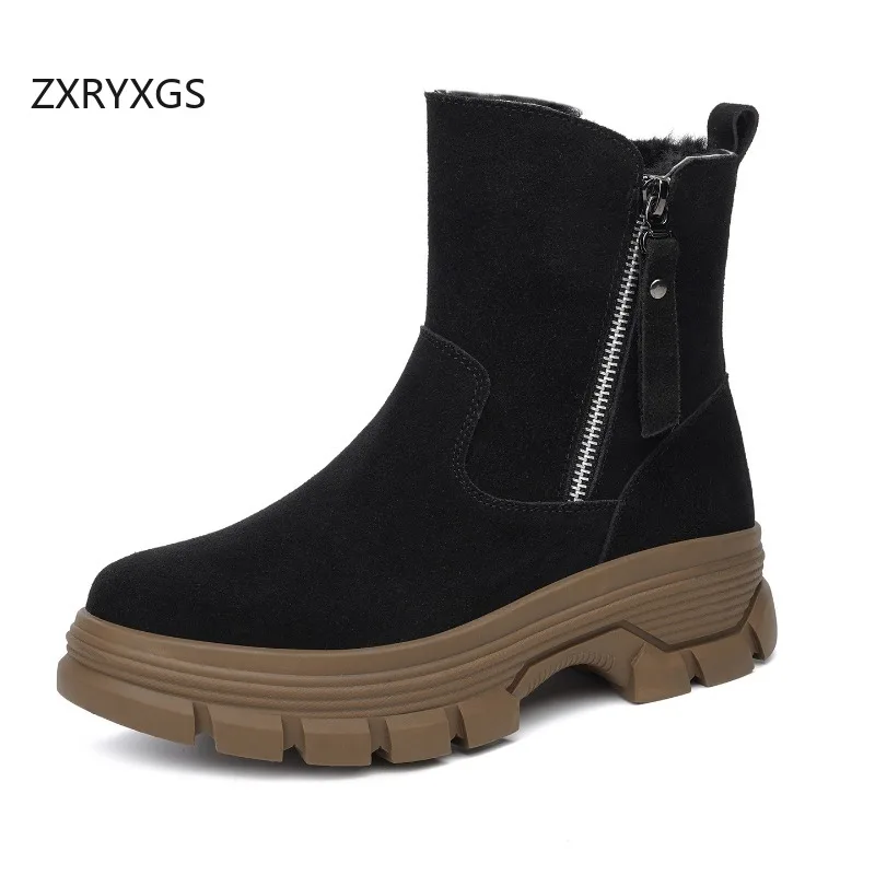 

ZXRYXGS/2025 новые ботинки из натуральной кожи большого размера с большим размером/шерстяным каблуком, нескользящая обувь на платформе, удобные теплые зимние ботинки