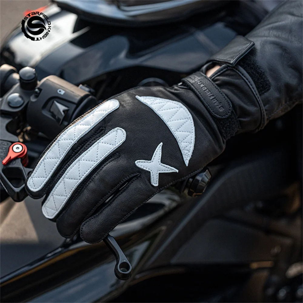 Goat Leather Motorcycle Racing Gloves Men Touchscreen Biker Glove Black Genuine Leather Non-slip Motorbike Moto Riding Gloves