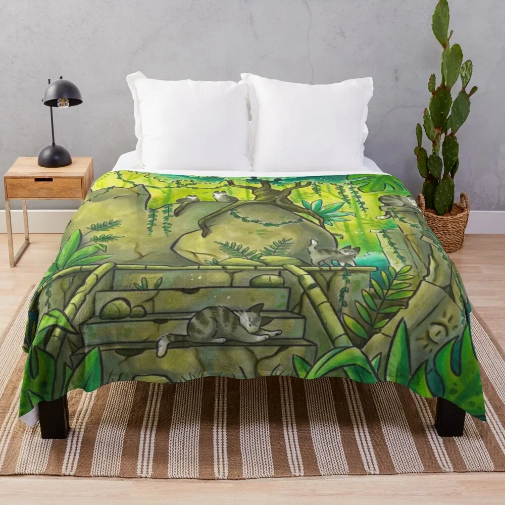 Jungle Cat Ruins Throw Blanket blankets and throws Soft Big Camping anime Blankets