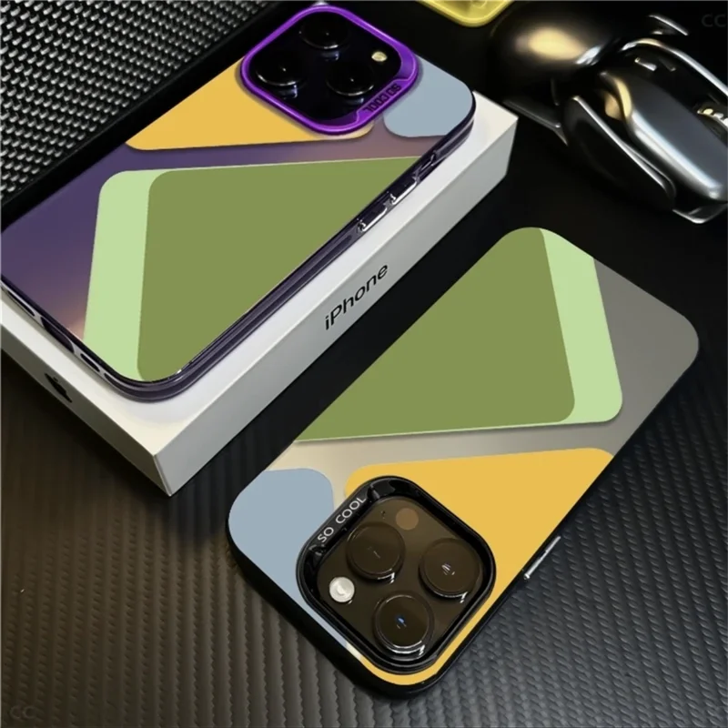 Four-color square Mosaic pattern phone case for iPhone 16 15 14 13 12 11 Pro/ Max/Plus shock-proof rear cover anti-fingerprint