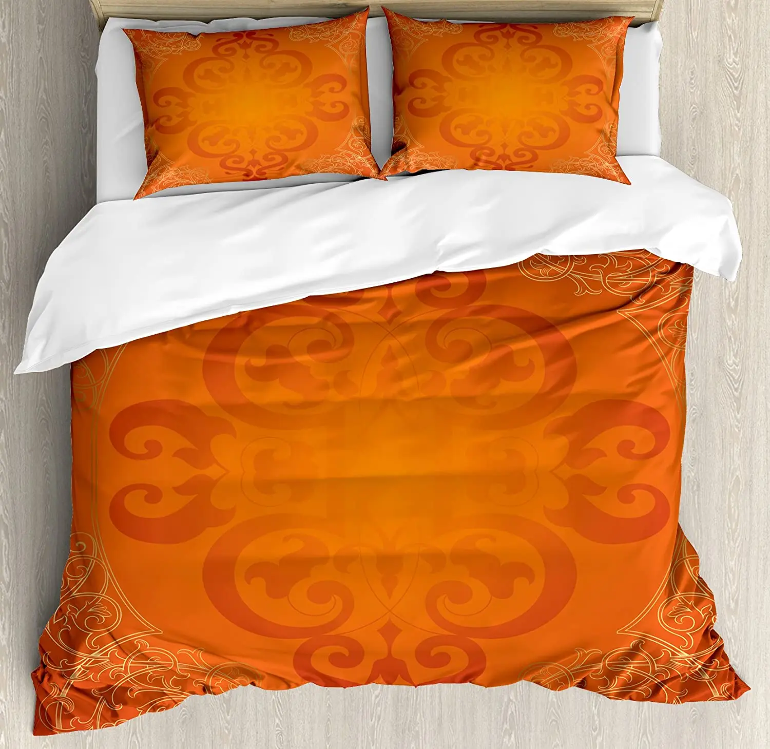 Orange Bedding Set For Bedroom Bed Home Royal Antique Motifs With Vintage Traditional Duvet Cover Quilt Cover And Pillowcase