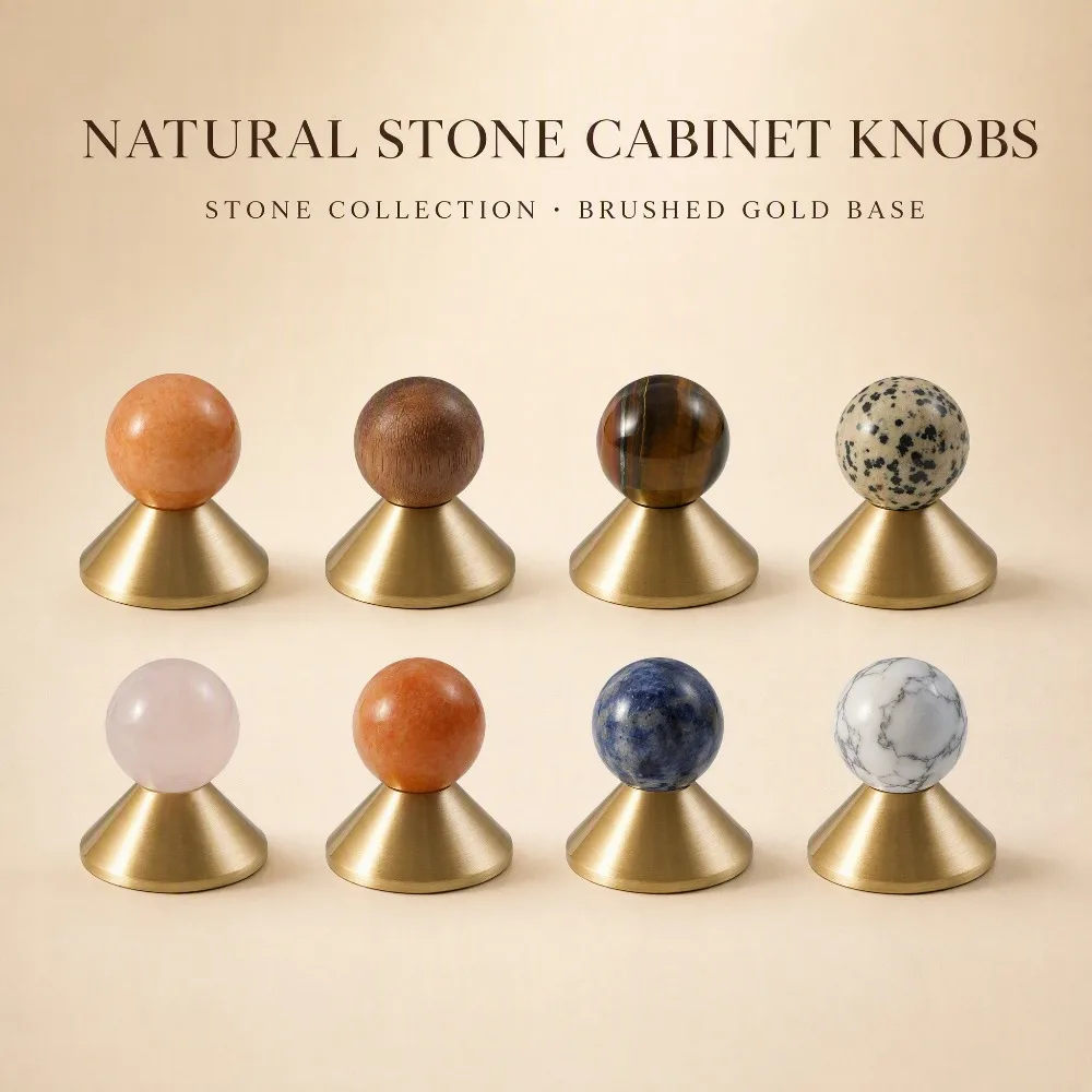 Pink Natural Stone Handle for Cupboard Drawer Pull Luxury Brass Cabinet Knob Home Furniture Accessory