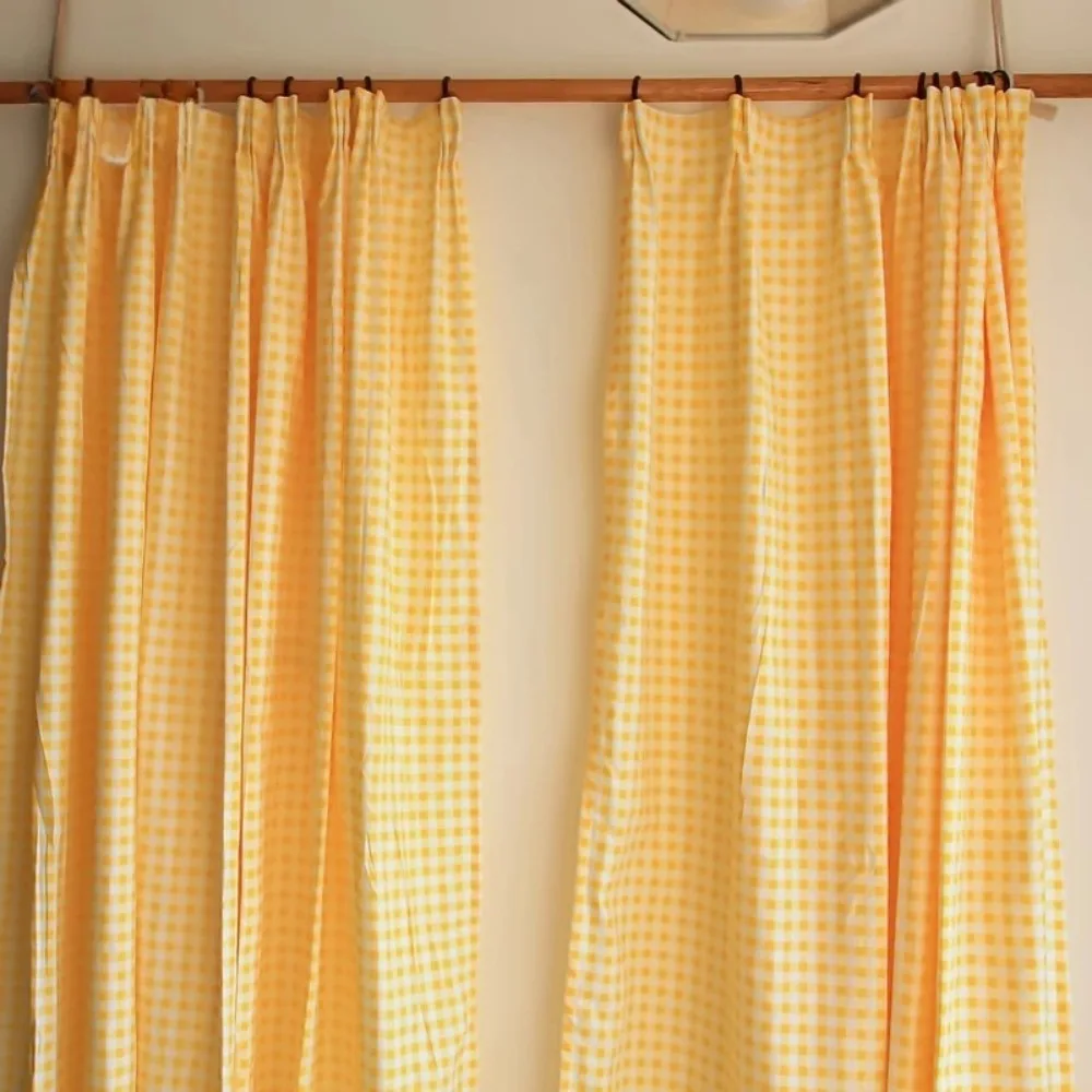 

Custom Country Style Grid Curtains for Living Room Bedroom with Hooks Short Drapes for Bay Window and Partition