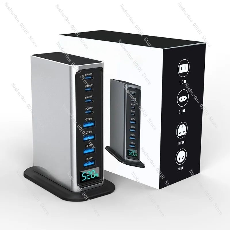 Desktop GaN 520W Fast Charging Station Multi Port USB C PD Power Adapter High Power Charger for MacBook Laptop