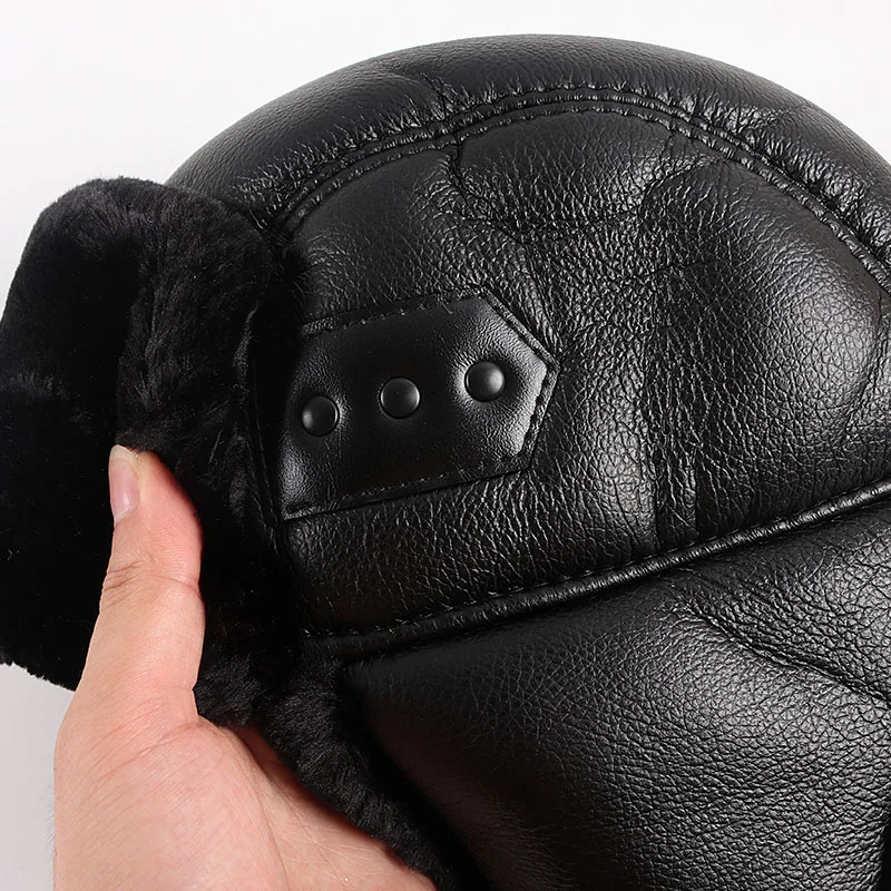 Earflap Hat Winter Cap Man 2026 Autumn Black Pu Leather Caps Warm Ushanka Russian Faux Fur Bomber Aviator Trapper Hats Men