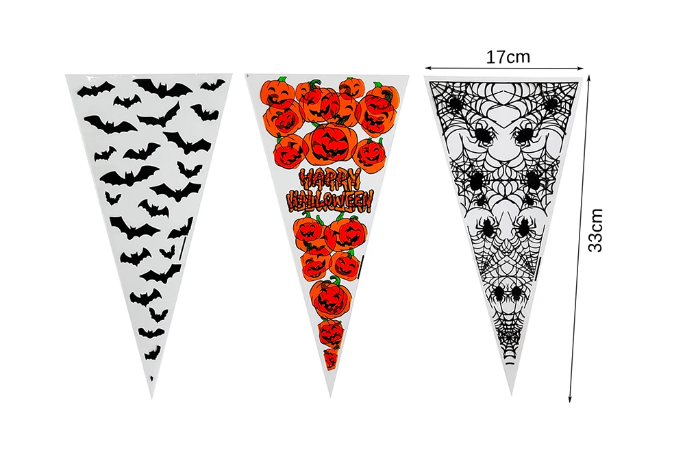 100 stücke Halloween Geschenkt üten Kürbis kegel Tasche Spinne Süßigkeiten Taschen klar Beutel Halloween Party Dekoration Festival Geschenk Verpackung Tasche – Detail 1