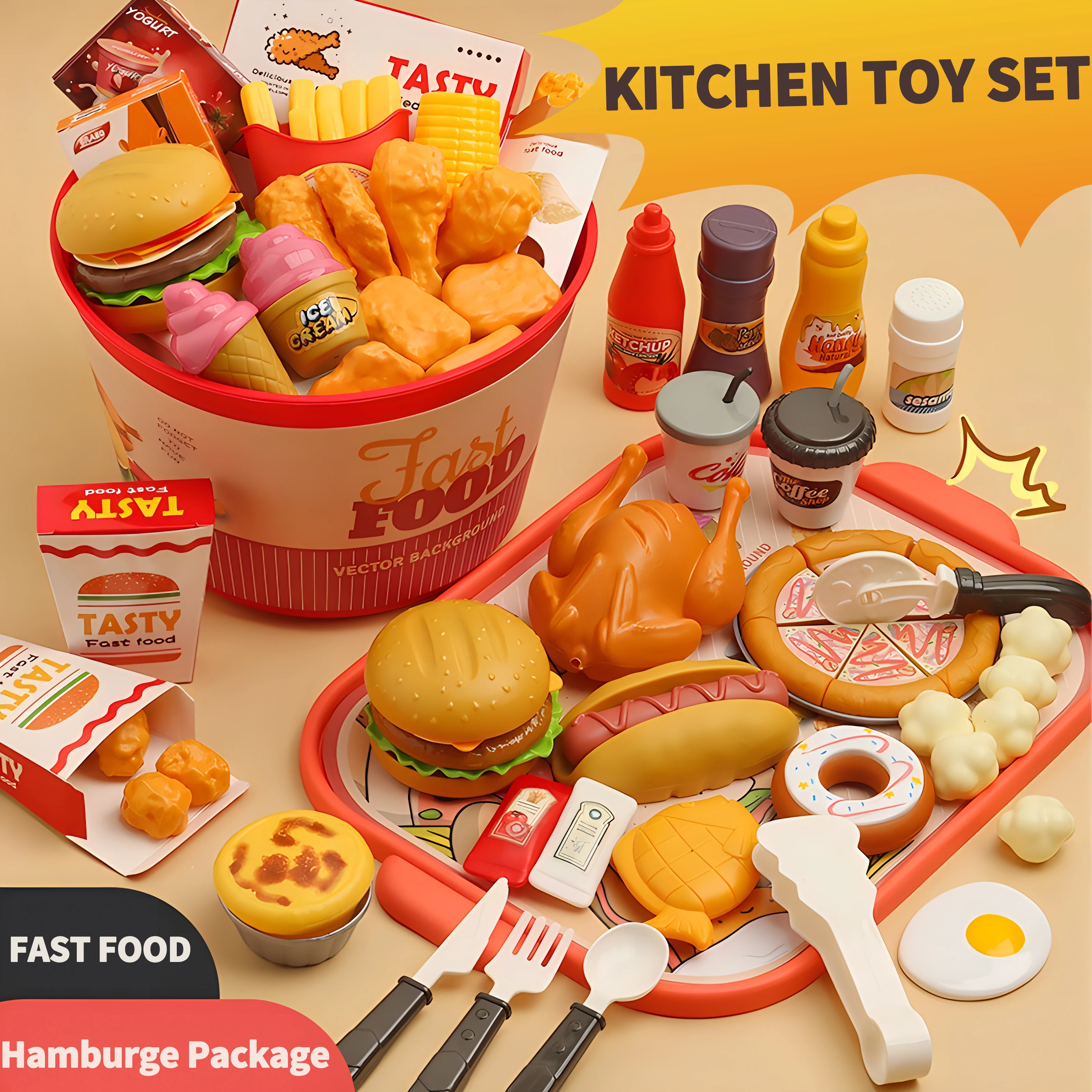 子供のための高速なキッチンクッキングセット,インタラクティブなハンバーガーとフライドチキンのおもちゃ,完璧な休暇の贈り物