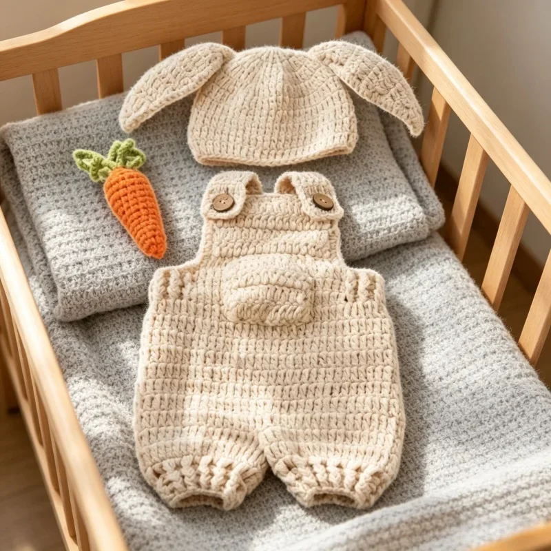 

Woolen Strap Pants Carrot Rabbit 3-Piece Newborn Outfit Baby Commemorative Prop Studio Infant Photography Shooting Accessories