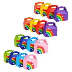 16 PCs Rainbow Party Favor Paper Box, 6*3.5*3.5 Inch, Food Safe Kraft Paper and Ink, Natural , Vivid Colored,Give Away Bags.
