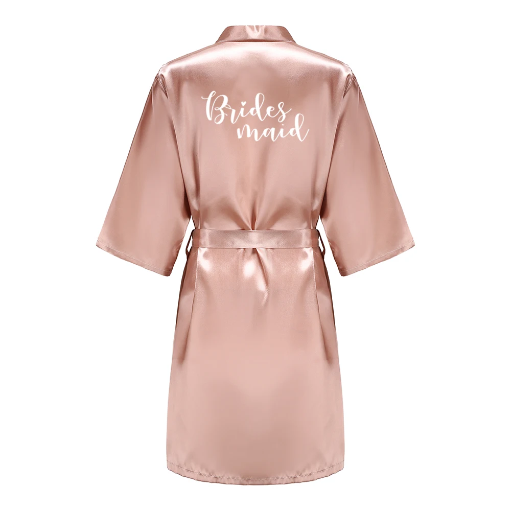 Women's Satin Kimono Robes With White Letter Bride Bridesmaid Short Getting Ready Wedding Dressing Gown - Image 5