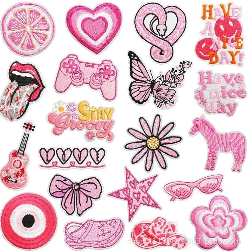 Cartoon Graffiti Patches Embroidered Patches for Clothing Fashion Iron On Patches On Clothes Pink Badges On Backpack Accessory