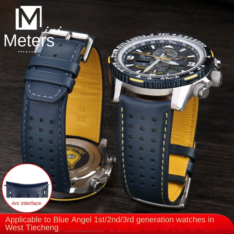 Arc south leather strap for Citizen Blue Angel AT8020-03L Sky Eagle JY8035 JY8078 blue strap 22/23mm watch chain men's accessory