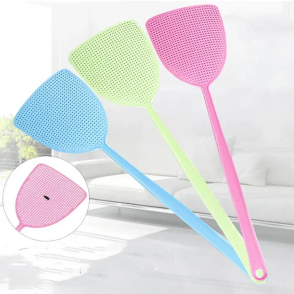 Durable Long Handle Fly Swatter Pest Control Manual Plastic Solid Color Home Fly Swatter Mosquito Repellent Tool Restaurant