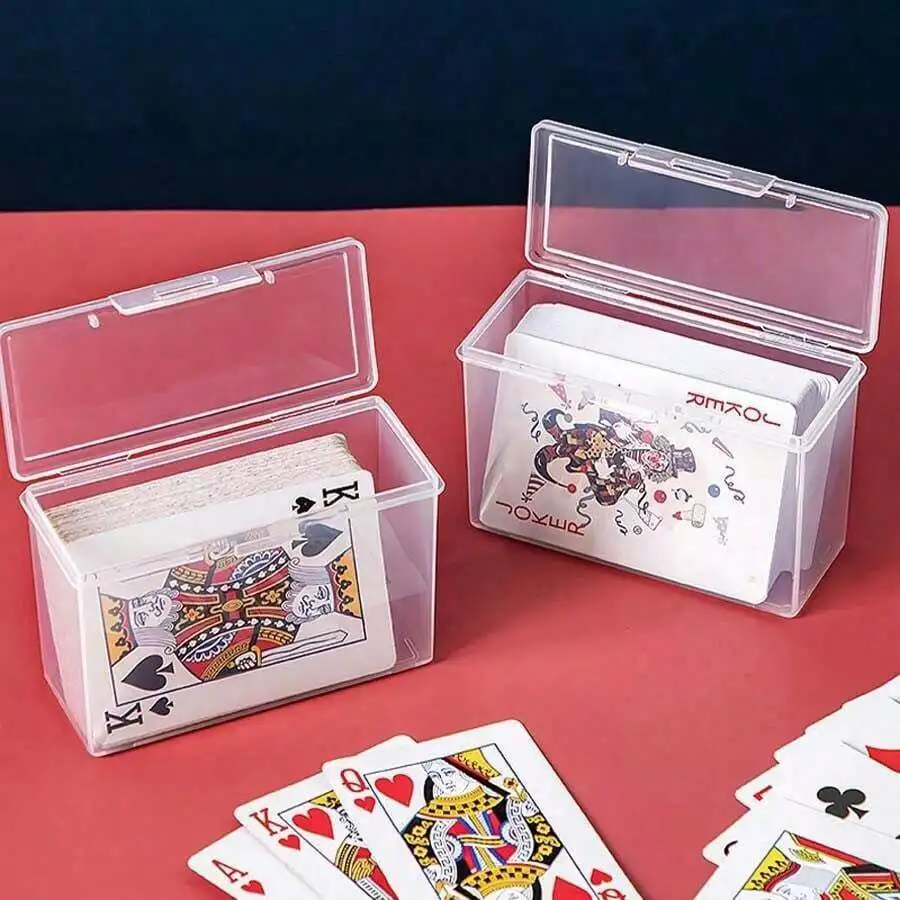 10/4/1pc Transparent Card Storage Box with Clear Lid & Labelled Compartments - Heavy-Duty Plastic Poker & Board Game Organizer