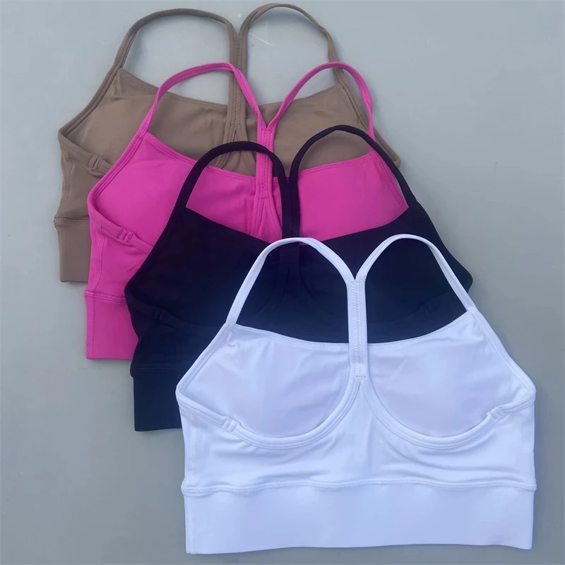 Solid Color Soft Cross Back Y shape Women Fitness Bra Tights Yoga Vest High Strength Shockproof Gym Sports Top With Chest Pad