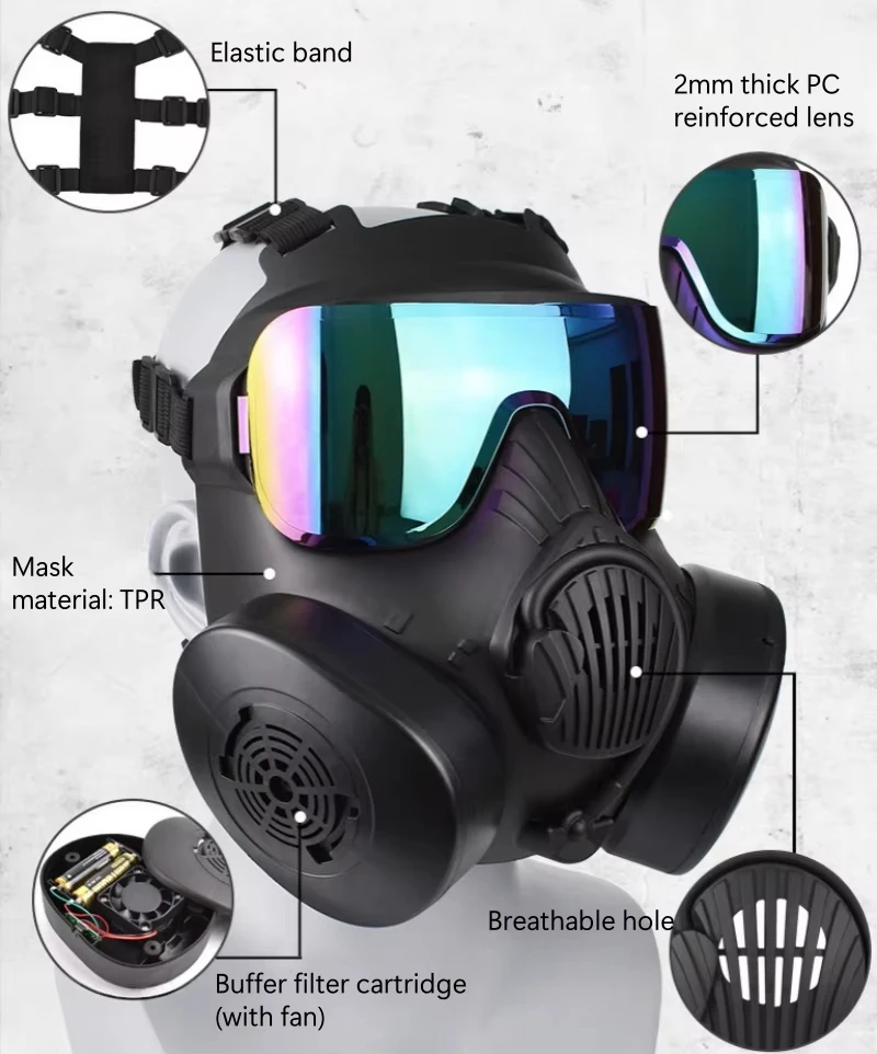

Double Fans Color Changing Tactical Full Face Mas for Outdoor Cycling CS Cosplay Costume Halloween Protective Masks