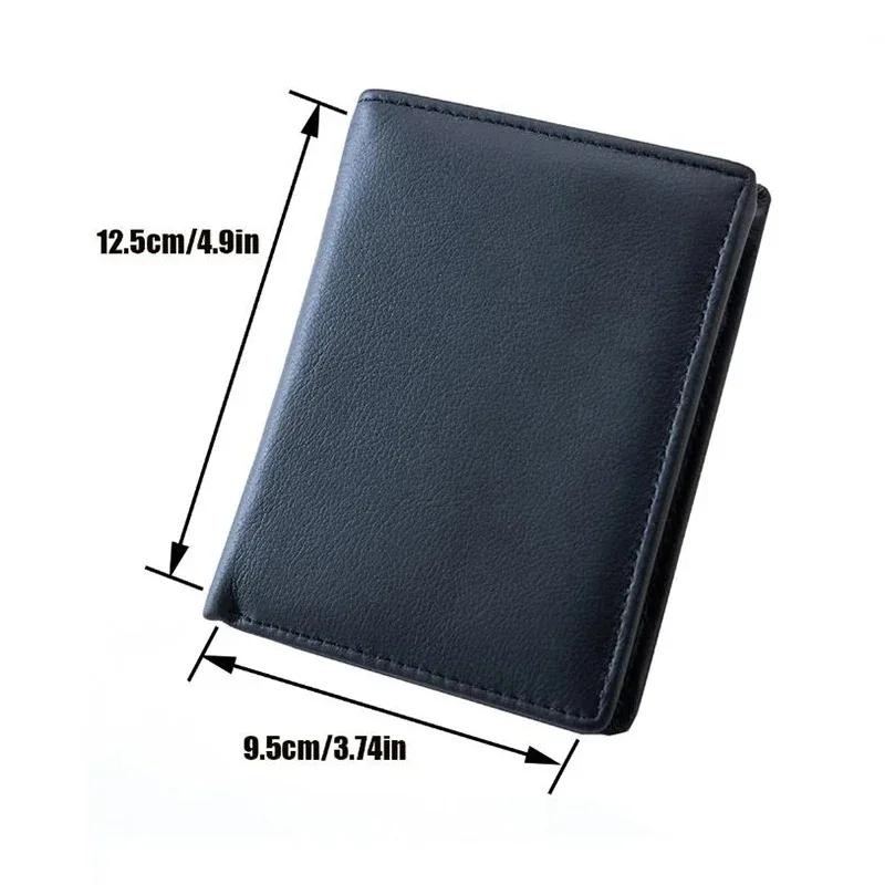 3-Fold Business Purse with Zipper Pocket & Multi-Card Slots Genuine Leather Men's RFID Blocking AntiTheft Wallet