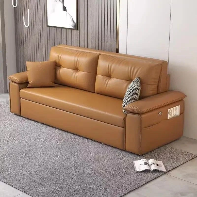 Modern wooden sofa bed frame leather recliner foldable multifunctional furniture with storage