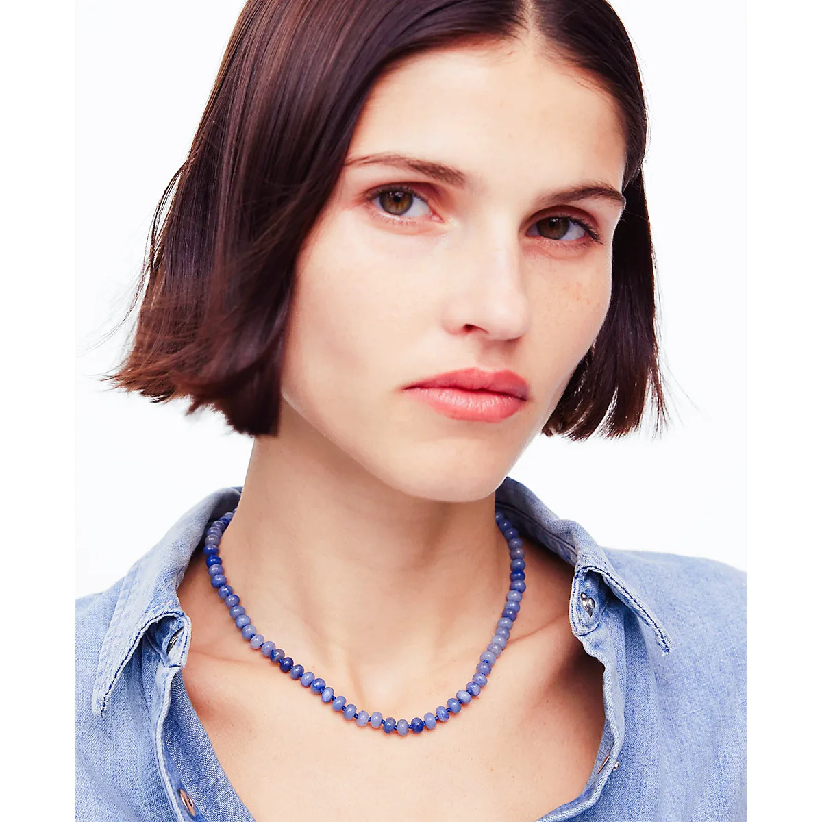 

Cowboy Blue Natural Stone Beaded Necklace with a Heart-shaped Clasp Handmade Knot Red Stone Necklace