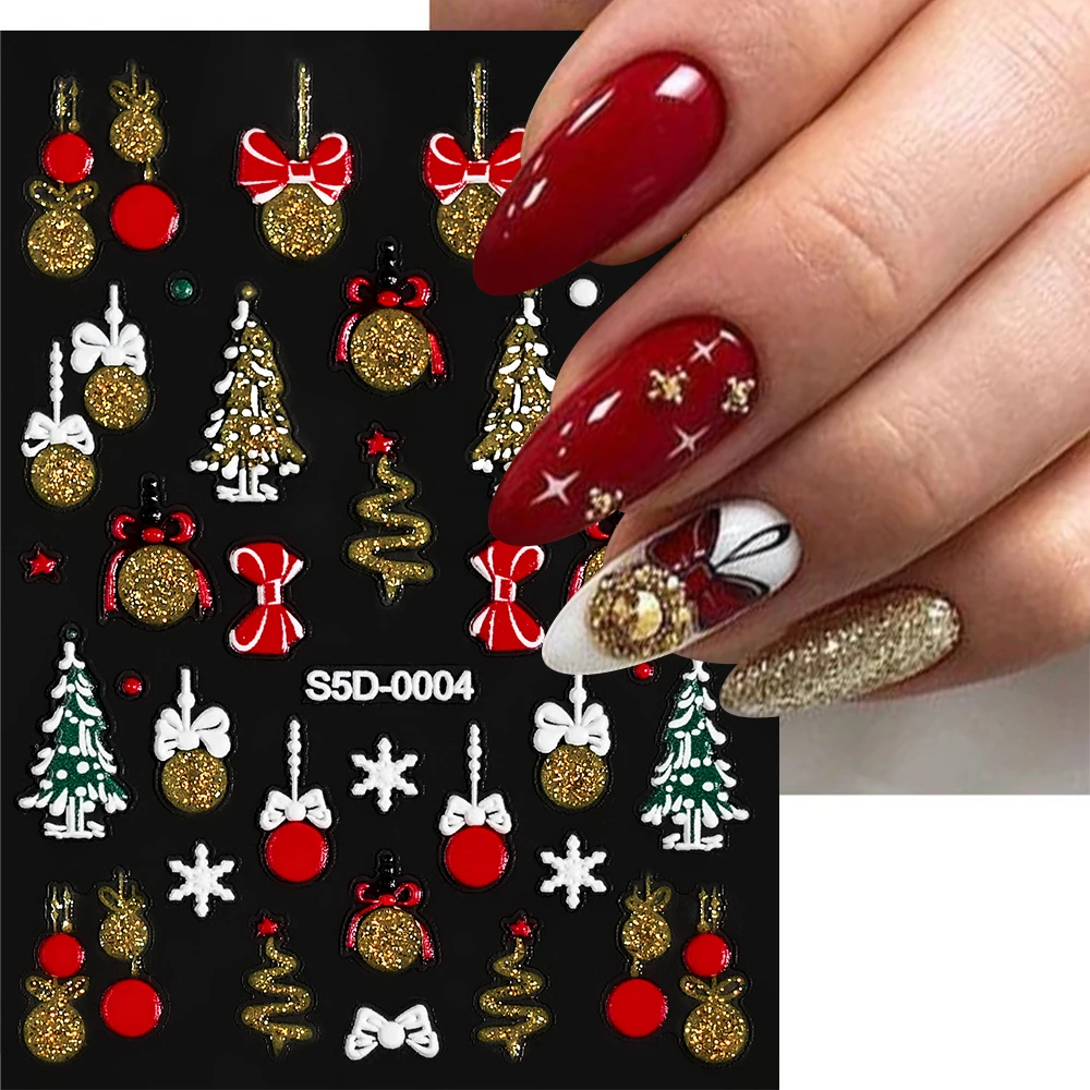 1pc 5D Shiny Christmas Nail Stickers Winter Christmas Tree/Bell/Snowflakes Xmas Nail Decals Gold Christmas Holiday Nail Stickers