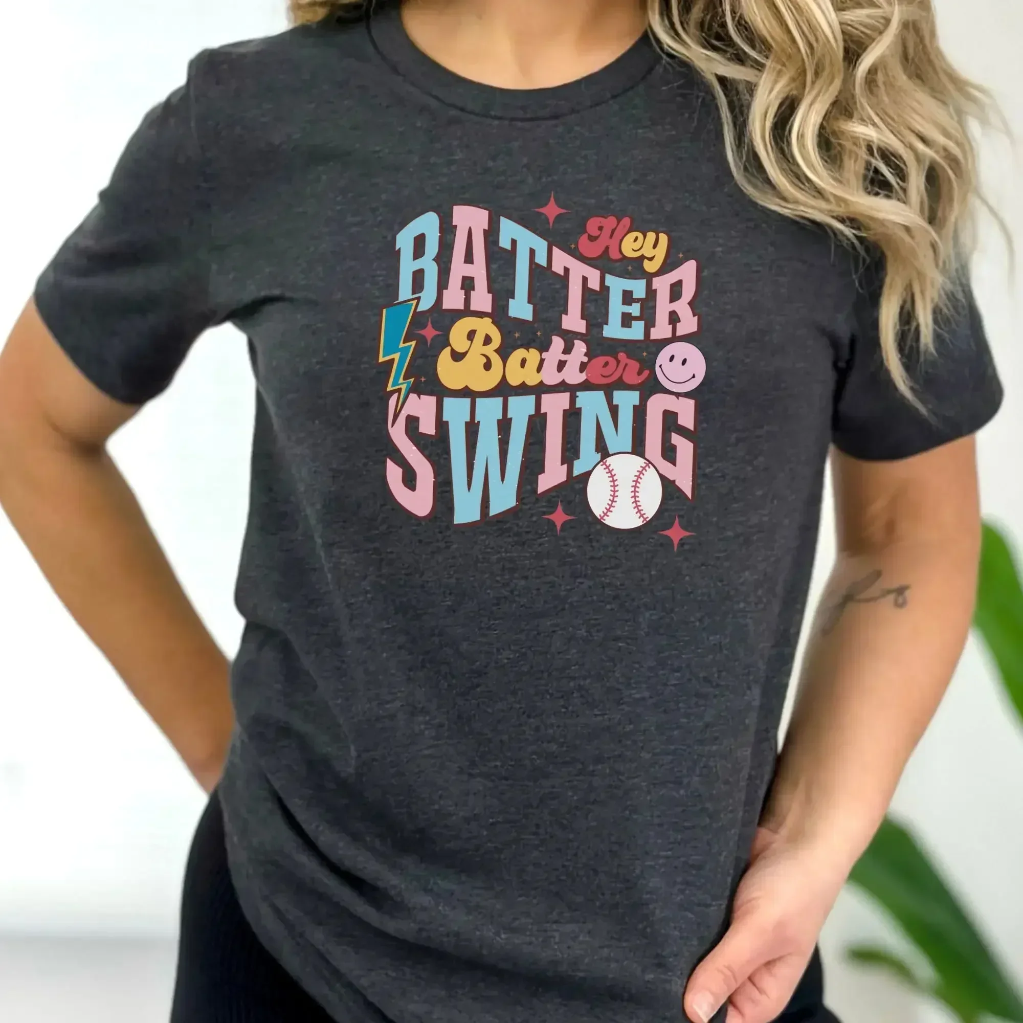 Baseball Mom T Shirt Game Day Shirts For Ball Graphic Tee Retro Mama Hey Batter Swing