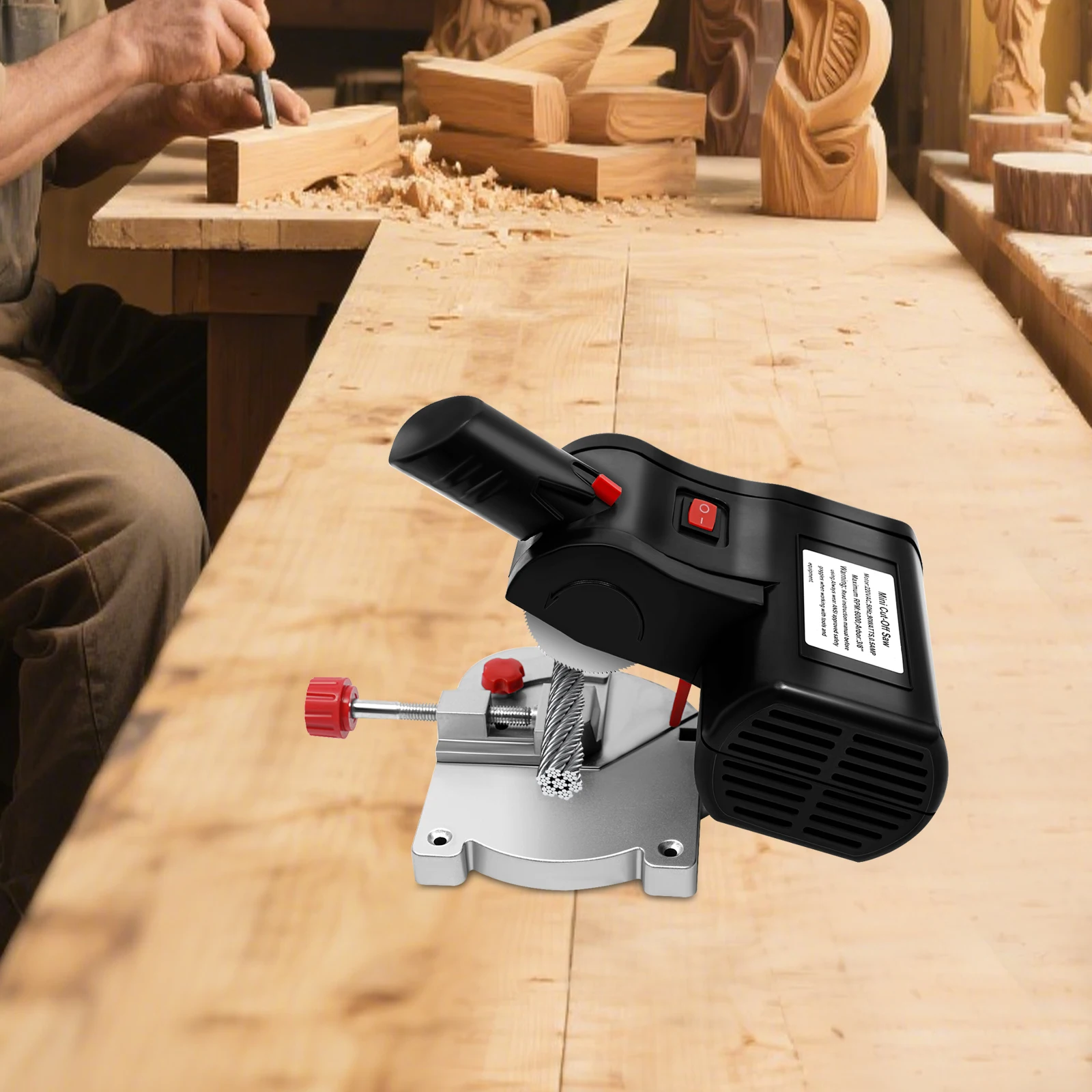 90W 220V Mini-Kappsäge Stahlsägeblatt Kreissäge für Holz und Metall, 6000 U/min, 0° ° -45 °   Verstellbare Schiebetischkreissäge mit Klemmwerkzeug NEU (Schwarz, 9,84*5,51*5,91 Zoll)